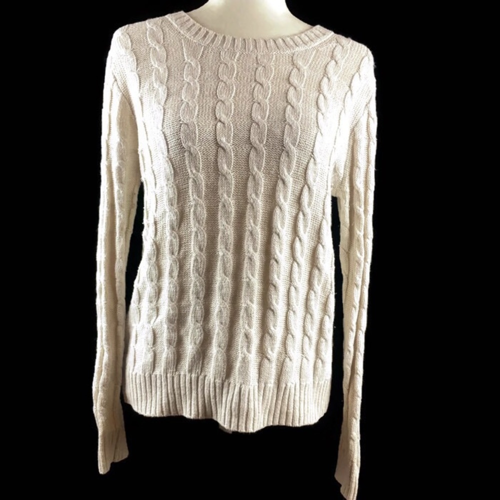 J. Crew Factory Cable Knit Cream Pullover Sweater